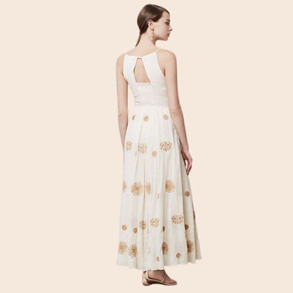 Anthropologie Floreat Varanasi Cream Maxi Dress Size 4 - Picture 2 of 14